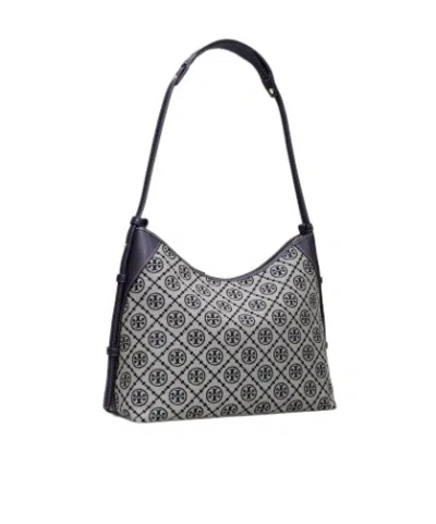 Tory Burch Shoulder Bag With Adaptable Strap And Logo Pattern In Blue