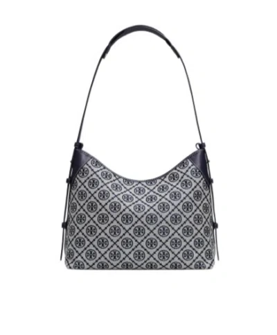 Tory Burch Shoulder Bag With Adaptable Strap And Logo Pattern In Blue