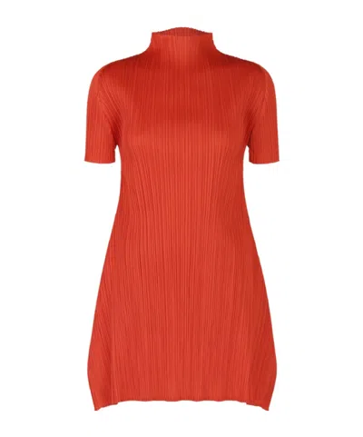 Issey Miyake Pleated Midi Dresses In Red