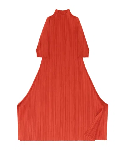Issey Miyake Pleated Midi Dresses In Red