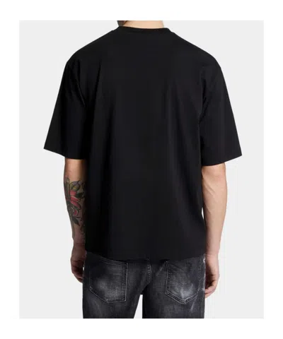 Dsquared2 Loose Fit Tee Logo Dsq2 Milano Sbiadito Effetto Texture Jersey Di Cotone T-shirt In Black
