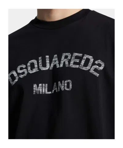 Dsquared2 Loose Fit Tee Logo Dsq2 Milano Sbiadito Effetto Texture Jersey Di Cotone T-shirt In Black
