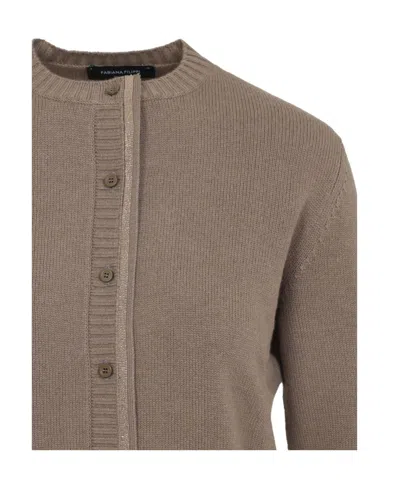 Fabiana Filippi Virgin Wool Crew Neck Cardigan In Gray