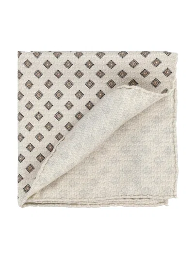 Brunello Cucinelli Geometric-pattern Silk Pocket Square In White
