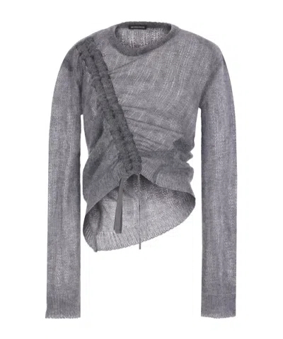 Ann Demeulemeester Asymmetrical Drawstring Sweater In Gray
