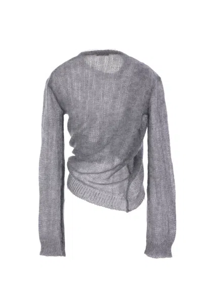 Ann Demeulemeester Asymmetrical Drawstring Sweater In Gray