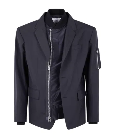 Sacai Jacket Flap Pockets Notch Lapel In Blue