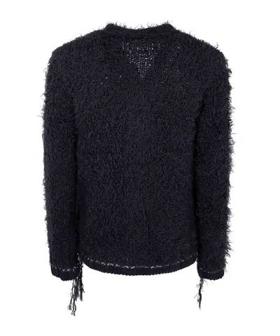 Sacai Furry Knit Cardigan In Blue