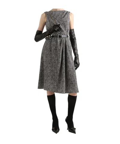 Dolce & Gabbana Wool Herringbone Midi Dress In Multi