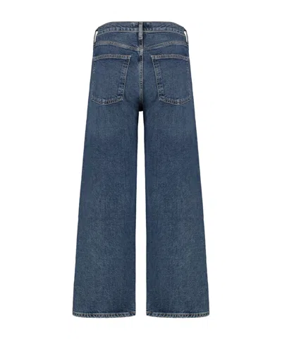 Agolde Wide-leg Denim Trousers With Metal Buttons In Blue