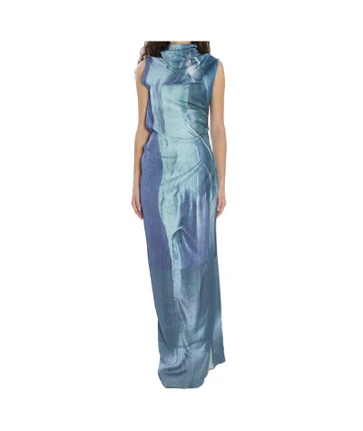 Jean Paul Gaultier Satin Dress Asymmetric Neckline In Blue