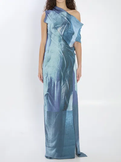 Jean Paul Gaultier Satin Dress Asymmetric Neckline In Blue