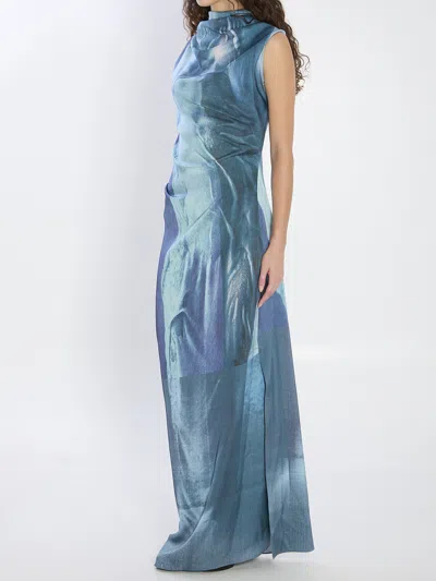 Jean Paul Gaultier Satin Dress Asymmetric Neckline In Blue
