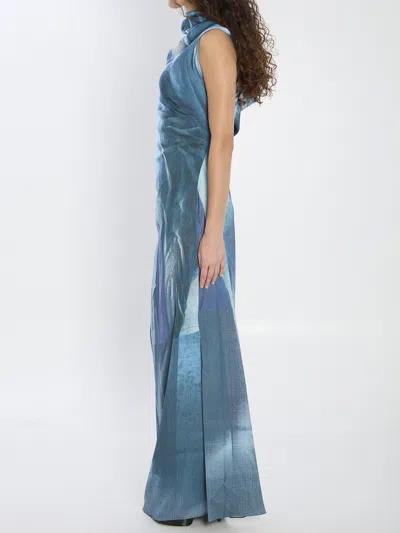 Jean Paul Gaultier Satin Dress Asymmetric Neckline In Blue