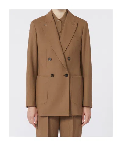 Max Mara Double-breasted Blazer Notch Lapel In Brown