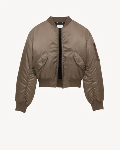 Saint Laurent Bomber Jacket In Water-repellent Nylon Serge In Brown