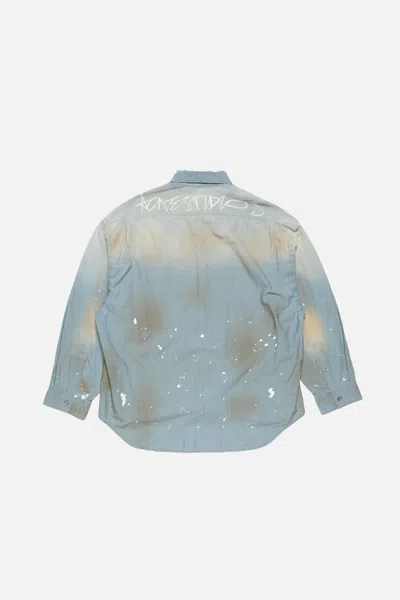 Acne Studios Distressed Cotton-chambray Shirt In Blue