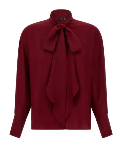 Etro Pussy-bow Silk-jacquard Blouse In Red