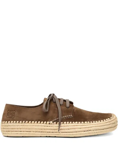 Loewe Men Rio Lace-up Shoes In Suede And Raffia In Brown