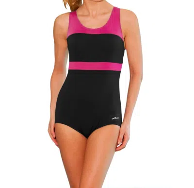 Dolfin Color Block Power Back One Piece - Plus In Black/pink In Black
