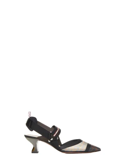 Fendi Tech Mesh Hummingbird Slingbacks Shoes In Multi
