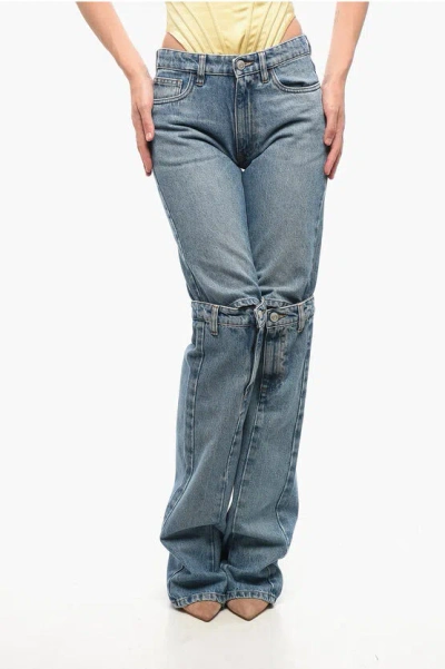 Coperni Flared Denim Trousers With Cut-out Detail In Blue