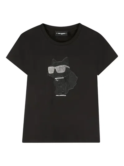 Karl Lagerfeld Black T-shirt For Girl With Choupette In Black