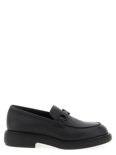 Ferragamo Mocasin With Black Gancini Decoration In Black