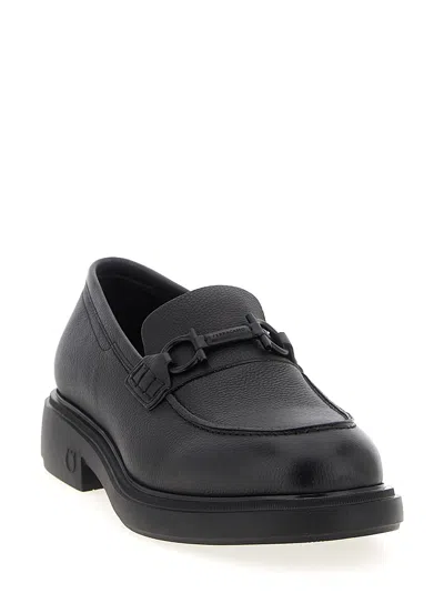 Ferragamo Mocasin With Black Gancini Decoration In Black