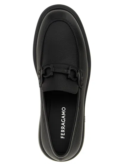 Ferragamo Mocasin With Black Gancini Decoration In Black