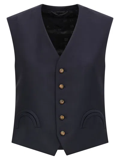 Blazé Milano Women's Blue Wool Vest With V-neck In Blue