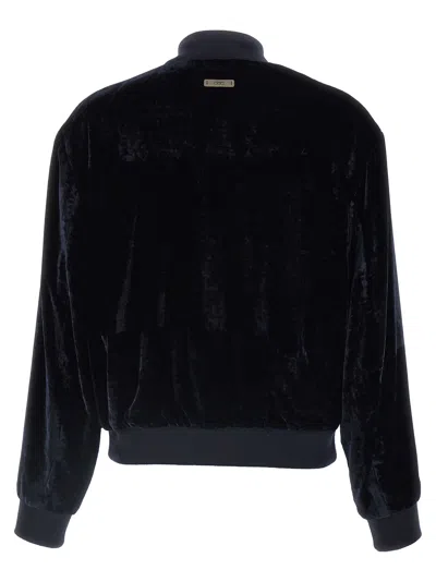 Peserico Washed Viscose Velvet Bomber Sweatshirt In Black