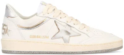 Golden Goose Ball Star Sneakers In Vintage Effect Leather With Silver Star And Heel Tab In White
