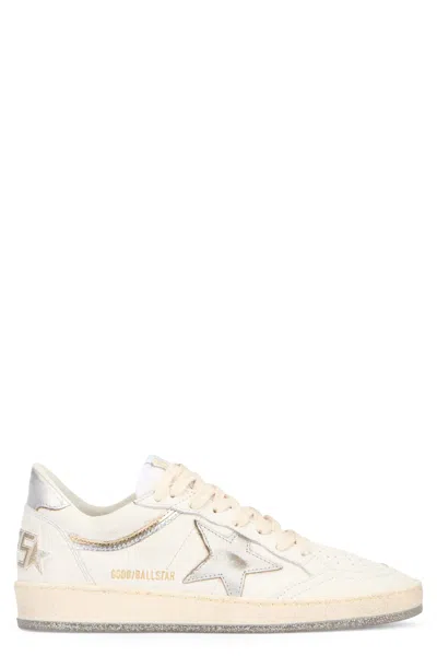 Golden Goose Ball Star Sneakers In Vintage Effect Leather With Silver Star And Heel Tab In White