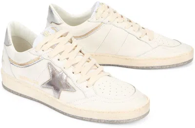 Golden Goose Ball Star Sneakers In Vintage Effect Leather With Silver Star And Heel Tab In White