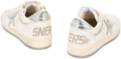 Golden Goose Ball Star Sneakers In Vintage Effect Leather With Silver Star And Heel Tab In White