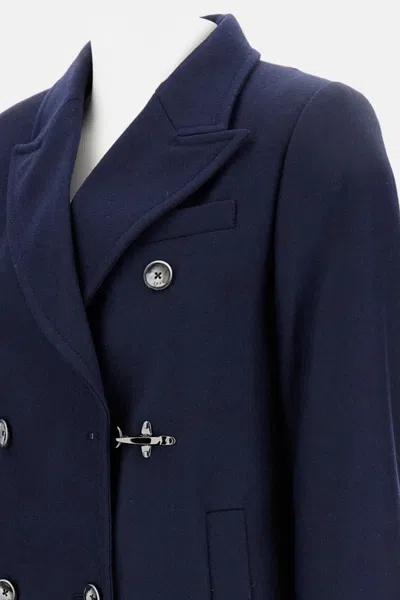 Fay Double-breasted Coat In Blue