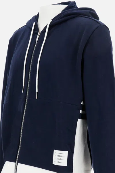 Thom Browne Zip Up Hoodie With Engineered 4 Bar In Color Blocked Solid In Blue