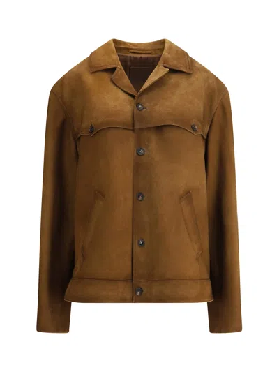 Prada Button-up Brown Coat With Structured Collar In Brown