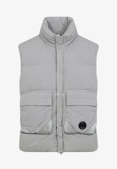 C.p. Company Padded Grey Vest With High Stand Collar And Snap-button Placket In Gray