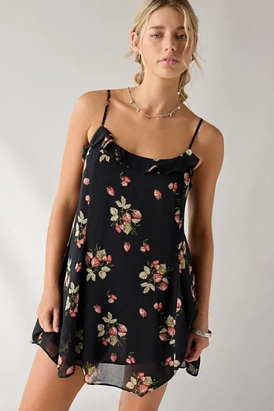 Kimchi Blue Swing Time Ruffle Babydoll Mini Dress In Botanical Floral, Women's At Urban Outfitters In Animal Print