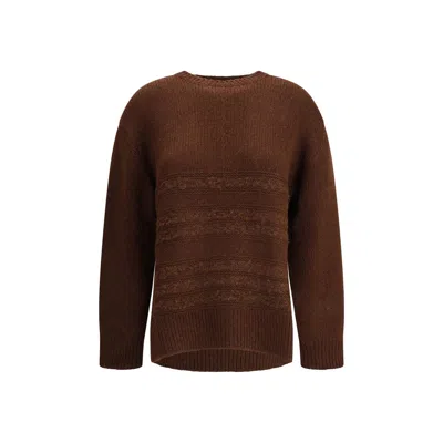 Fabiana Filippi Sweater With Round Neck In Mixed Wool In Brown