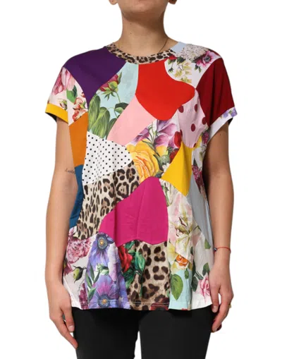 Dolce & Gabbana Multicolor Patchwork Short Sleeve Blouse Top In Multi