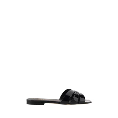 Saint Laurent Tribute Nu Pieds Embossed Croc Flat Sandals In Black