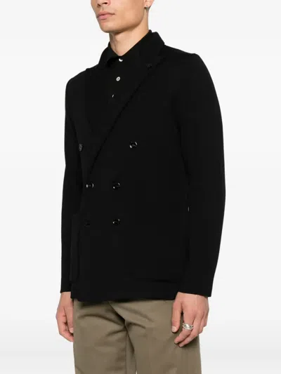 Lardini Double-breasted Black Tailored Jacket With Structured Lapel In Black