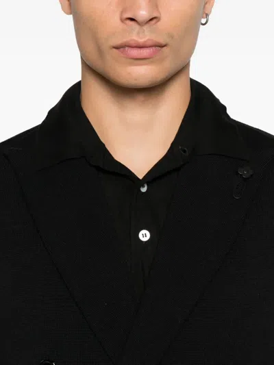Lardini Double-breasted Black Tailored Jacket With Structured Lapel In Black