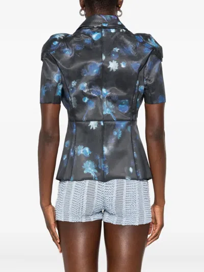 Coperni Holographic Floral-print Jacket In Black