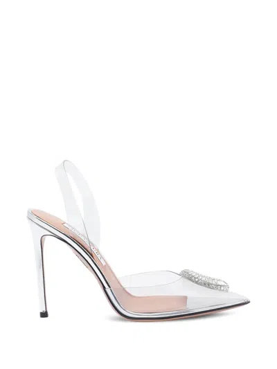 Aquazzura Crystal Embellished Pointed Toe Pumps In White