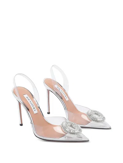 Aquazzura Crystal Embellished Pointed Toe Pumps In White