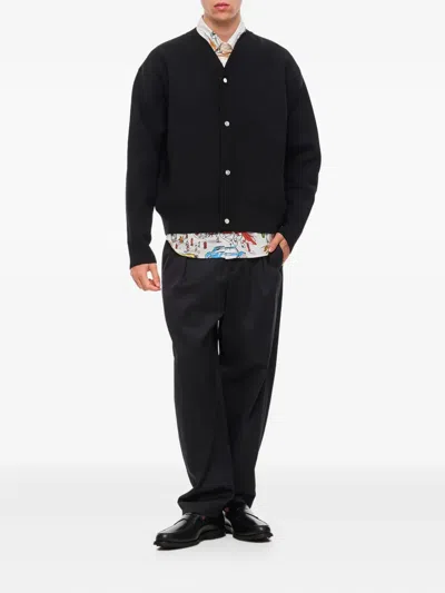 Jacquemus Men Black V-neck Cardigan With J Logo On The Back In Wool Man